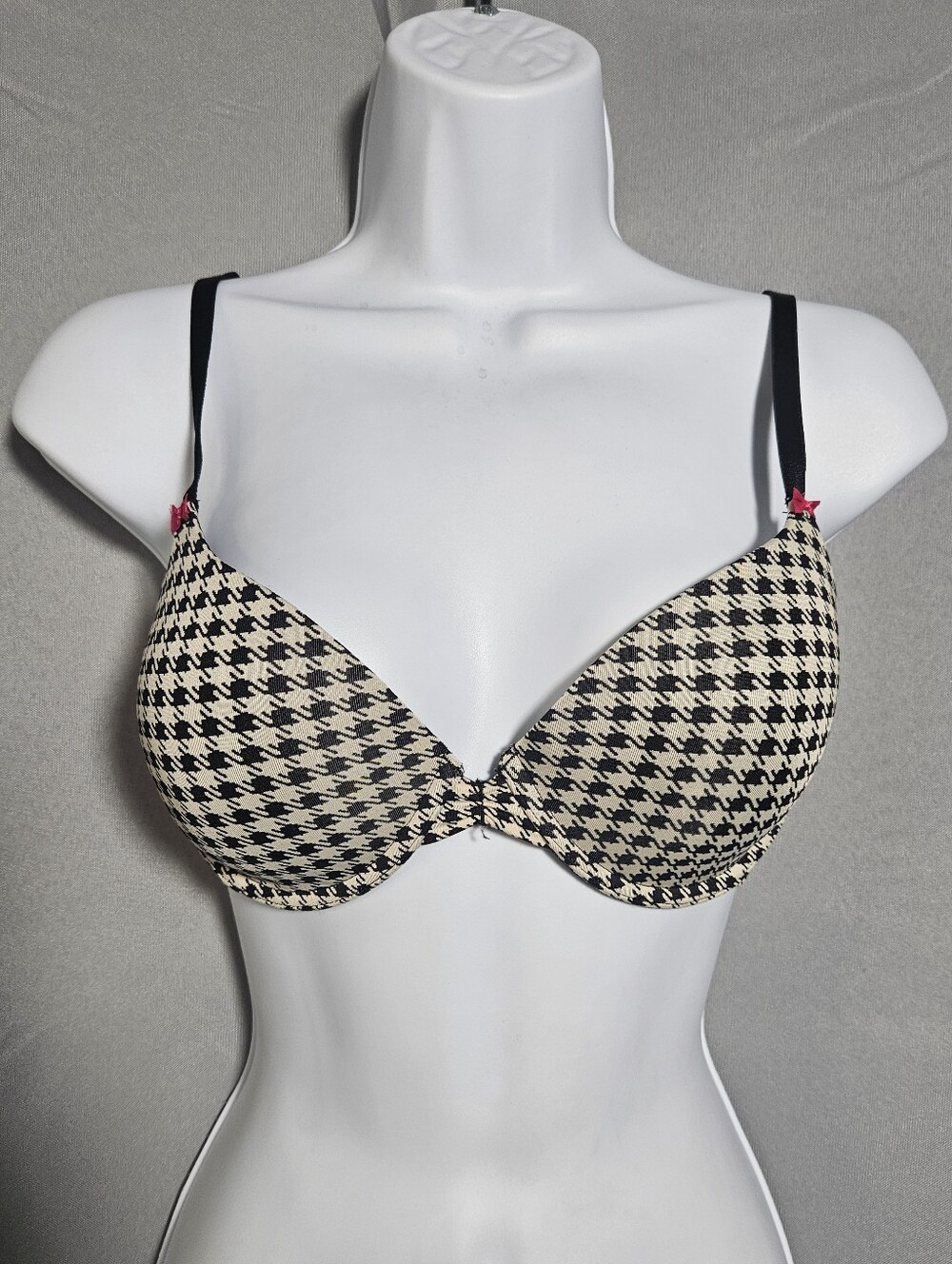 Betsey Johnson 90s Lined Plunging Houndstooth Everyday Convertable Bra Size 34C